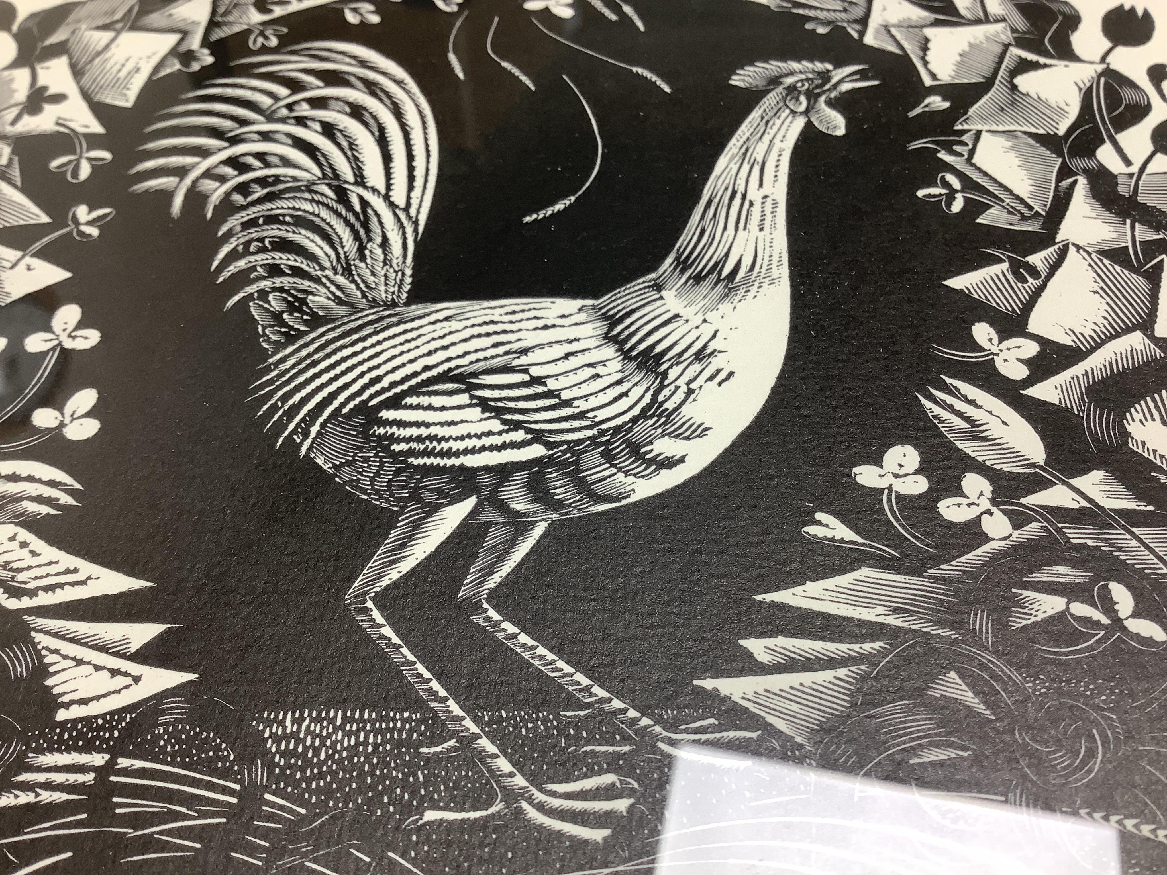 Eric Ravilious (1903-1942), two engravings, ‘The Golden Cockerel Press 1931’ and ‘Tirzah on a cockerel’, unsigned, 19 x 26cm. Condition - good